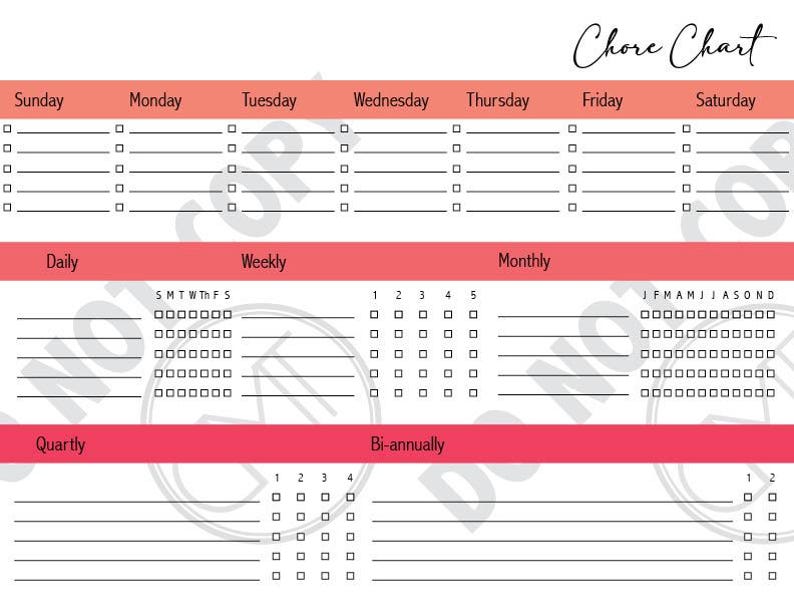 Daily, Weekly, Monthly Chore Chart - 2 Page - Red - Etsy