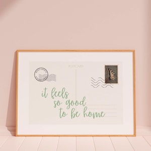 Qué bien se siente estar en casa, póster de postal vintage, impresión de moda, estética retro para apartamentos, arte mural femenino, decoración bonita para dormitorios, descarga digital