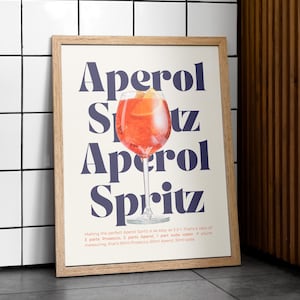 Aperol Spritz Art Print Bar Cart Decor Cocktail Poster Party Signature Drink Sign Trendy Muur Minimalistisch Elegant Verfijnd Retro