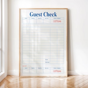 Blank Guest Check Art Print Trendy Wall Art Guest Check Print Digital Art Guest Check Wall Art Blank Gift Wall Art Personalized Gift