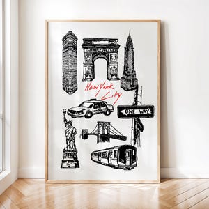 Retro New York City Print, Trendy Wall Art, NYC Travel Poster, Printable Art, Digital Prints, Dorm Decor, Meet Me in NY, Apartment Aesthetic