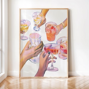 Cheers Print, Bar Cart Prints, Trendy Wall Art, Retro Kitchen Wall Art, Drinks Print, Cocktail Printable Wall Art, Preppy Digital Prints
