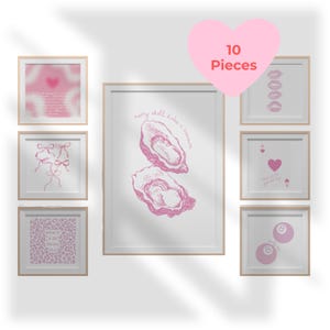 Roze digitale print set van 10, trendy kunstgalerie aan de muur, preppy esthetische slaapzaalinrichting, afdrukbare girly prints, universiteitsappartement poster