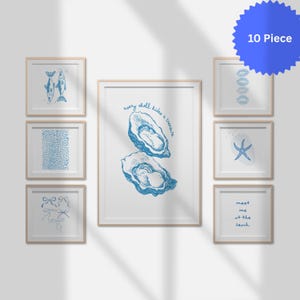 Blue Coastal Wall Art Set, Beachy Aesthetic Digital Prints, Beach Preppy Girls Dorm Room, Trendy Poster Set, Printable Gallery Wall Set