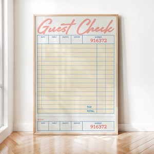 Blank Guest Check Art Print Trendy Wall Art Guest Check Print Digital Art Guest Check Wall Art Blank Gift Wall Art Personalized Gift