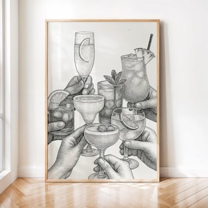 Bar Cart Prints, Cheers Print, Trendy Wall Art Printable Kitchen Wall Art Drinks Digital Print Cocktail Poster Downloadable Aesthetic Poster