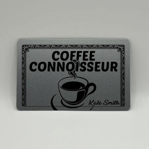 Custom Coffee Connoisseur Award Card, leuk cadeau voor koffieliefhebbers, gepersonaliseerde prijs voor koffiedrinkers