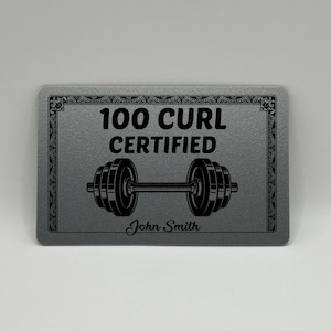 Aangepaste plastic Gym Curl-gecertificeerde kaart, 100 Curl Certified Award voor je portemonnee, gepersonaliseerd sportschoolcadeau