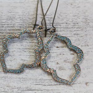 Patina Dangle Earrings, Boho Earrings, Patina Jewelry, Verdigris Patina, Oval Earrings
