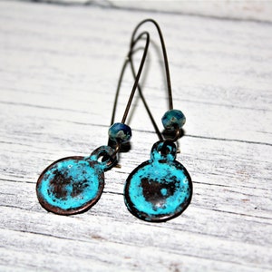Patina Dangle Earrings, Blue Earrings, Patina Jewelry