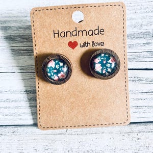 Floral Earrings Wood Earrings, Flower Print Earrings, Rustic Jewelry