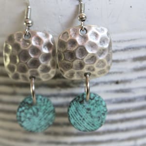 Patina Dangle Earrings, Boho Earrings, Patina Jewelry, Verdigris Patina, Oval Earrings