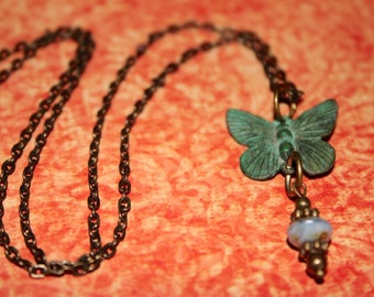 Patina Butterfly Necklace -18 inch necklace