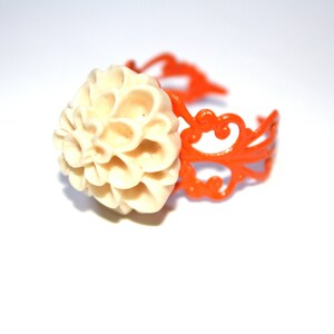 Tangerine and Cream Adjustable Filigree Ring