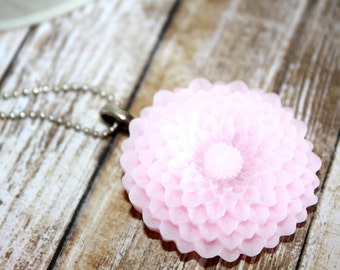 Pink Flower Pendant Necklace, Pastel Pink Necklace, Gift Idea, Gift for Her, Bridesmaid Gift, Wedding, Bridal Jewelry