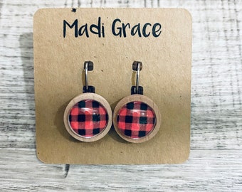 Buffalo Plaid Lever-back Pierced Earrings