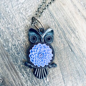 Owl Flower Necklace, Antique Bronze Necklace, Patina Necklace