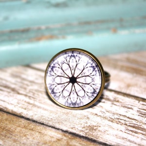 Navy Colored Floral Glass Cabochon /Antique Bronze Adjustable Ring, Rustic Jewelry, Accessories, Fall Jewelry