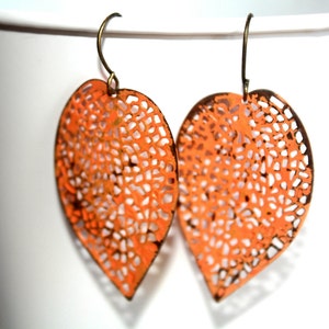 Rustic Orange Leaf Earrings, Lightweight, Boho Jewelry, Bridal Earrings, Beach Jewelry, Summer Earrings Handpainted, Nature Earrings