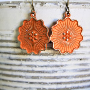 Tangerine Flower Earrings, Dangle Earrings, Lightweight Earrings