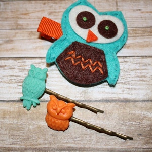 Owl Hair Pins, Hair Accessories, Owl Cabochon Fabric Hair Clip, Set of 3 Bobby Pins/clip, Hair pins, hair clips