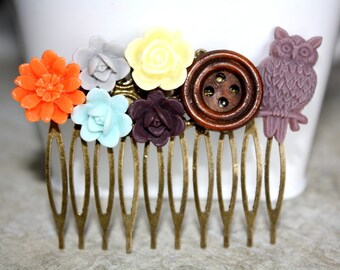 Flower Hair Comb, Bridal Accessories, Hair Accessories, Bridesmaid Gift, Collage Hair Comb, Woodland Hair CombWedding Accessory