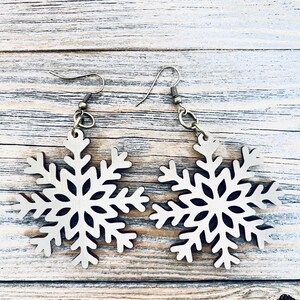 Snowflake Dangle Earrings, Wood Earrings, Dangle Earrings,,