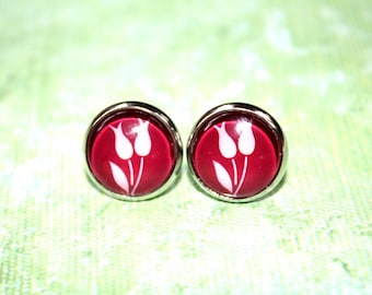 Fuschia Tulip Stud Earrings, Silver Ear Posts