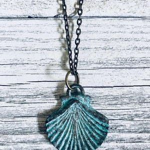 Patina Shell Necklace, Rustic Jewelry,