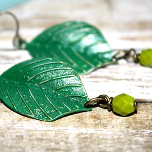 Leaf Earrings, Green Leaf Earrings, Fall Earrings, Autumn Jewelry, Lightweight Earrings, Green, Fall Accessories, Fall, Dangle Earrings,
