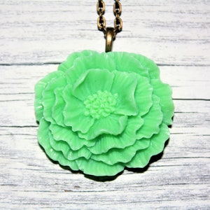 Poppy Necklace, Flower Necklace, Mint Colored Vintage Style Poppy Necklace