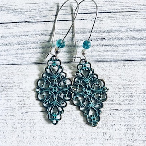 Patina Dangle Earrings, Boho Earrings, Patina Jewelry, Verdigris Patina,  Earrings