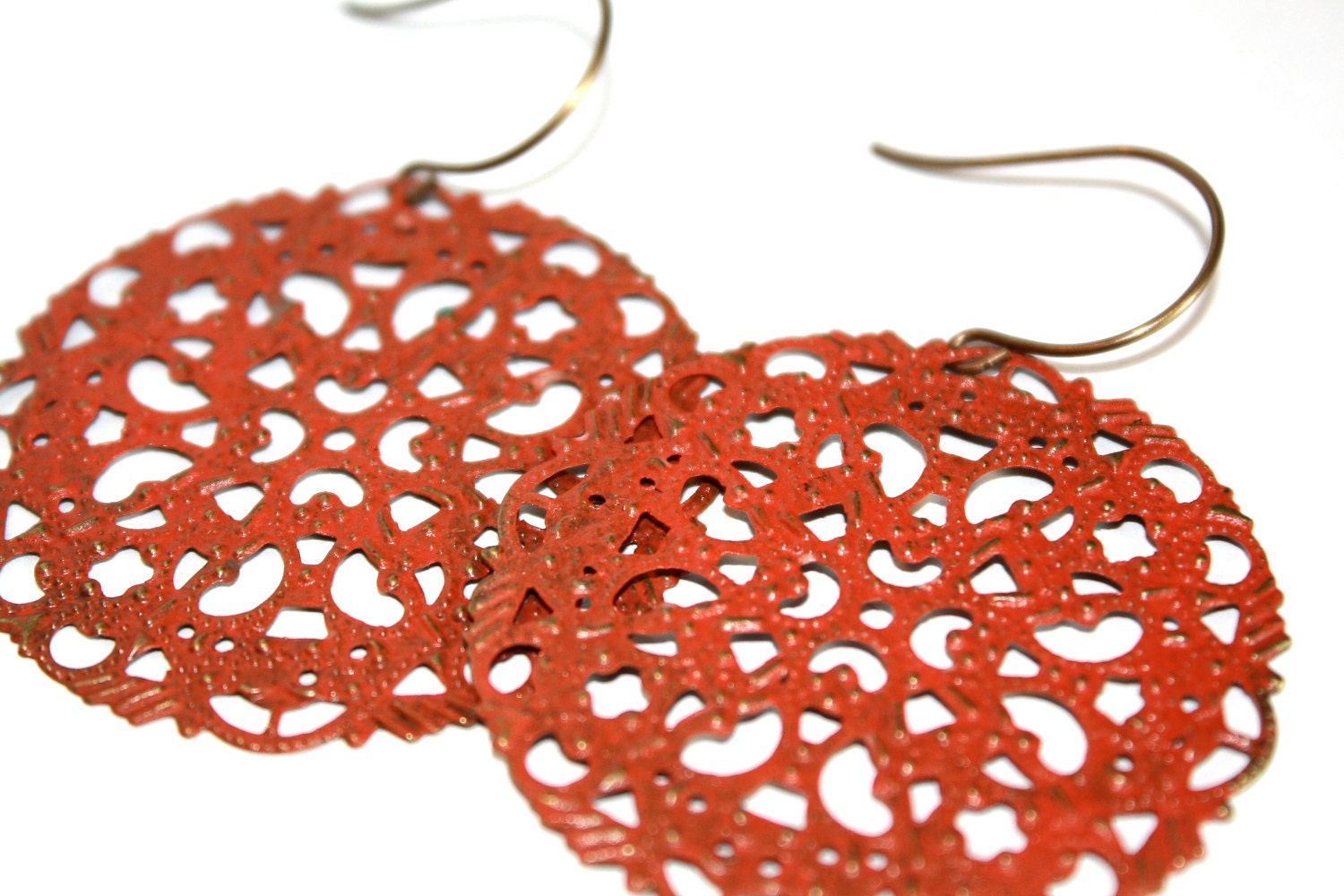 Rustic Filigree Earrings Handpainted Earrings Copper Colored - Etsy UK