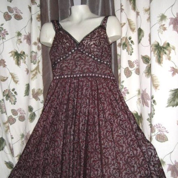 50s Lace Slip Maroon Black and Pink by Aristocraft - Slip Dress - Lingerie Petite Vintage