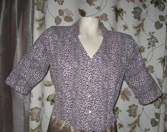Leopard Print Cropped Blouse Dolman Sleeves 80s Vintage