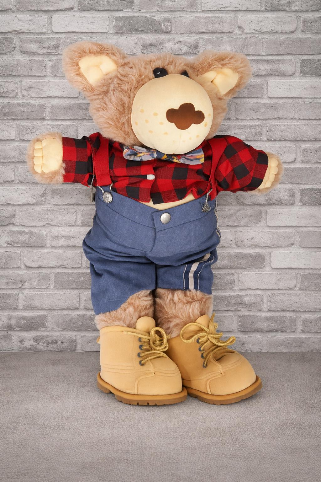 ぬいぐるみ vintage teddy bear in check overalls Vintage Teddy Bear Plush Dressed Bear Overalls Plaid Shirt