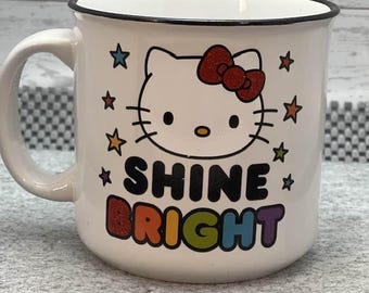 Hello Kitty Shine Bright Mug Sanrio Ceramic Coffee Cup Cute Kawaii Rainbow Stars