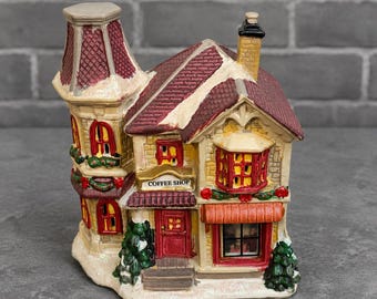 Vintage Christmas Coffee Shop Light Up Ceramic Village House Decor Holiday Tabletop Cottage