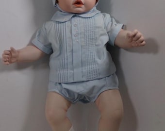 Vintage 1984 Porcelain Baby Doll 21” June Wise Handmade Blue Eyes Auburn Hair Cloth Body Custom Outfit