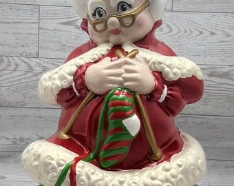 Figurine à tricoter Mme Claus style vintage, décoration de Noël en céramique