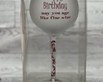 New Funny Happy Birthday Wine Glass 20oz “May You Age Like Fine Wine” Gift Box Novelty Present
