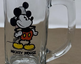 vintage tasse en verre Mickey Mouse, Walt Disney Productions, tasse classique personnage Disney, verrerie Disney de collection, tasse dessin animé rétro