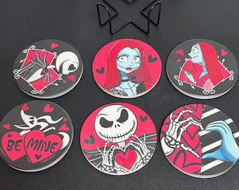 Nightmare Before Christmas Coaster Set Jack Skellington Sally Valentine Goth Disney Coasters Set of 6