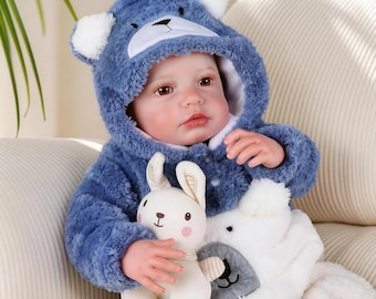 Realistic Reborn Baby Doll Boy 20” – Lifelike Newborn Plush Outfit w/ Bear Hoodie – Soft Vinyl Baby Doll Gift for Kids