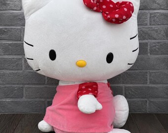 Hello Kitty Plush 16" Pink Dress Red Polka Dot Bow Sanrio Stuffed Animal Large Seated Plush Toy