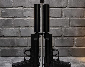Dual Pistol Table Lamp Black Novelty Gun Style Desk Lamp Man Cave Decor Unique Lighting Piece