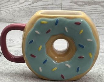 Mug en céramique en forme de donut - Tasse à café donut givrée rose avec paillettes - Mug de cuisine fantaisie