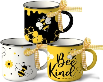 Lot de 3 mini tasses Bee Kind, décoration de cuisine de ferme en céramique, 5 oz