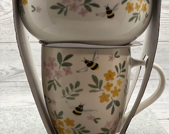 Ensemble de vaisselle et bol en céramique avec motif abeille florale Cottage Core