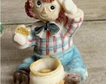 Vintage Raggedy Andy Figurine Cookie Jar Holder | Ceramic Country Decor Collectible